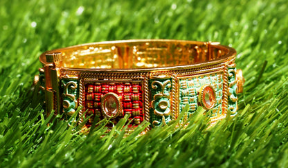 Swara Creations Brass Kada Bracelet with Mint Polish Work for Women and Girls (1 Pc)