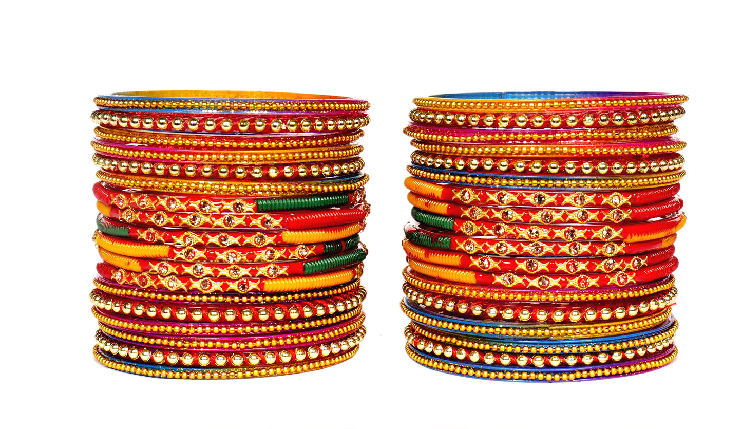 Thread Stonework Multicolor Glass Bangles set