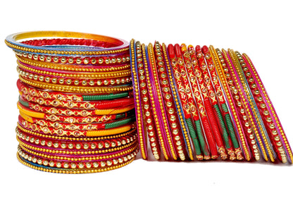 Thread Stonework Multicolor Glass Bangles set