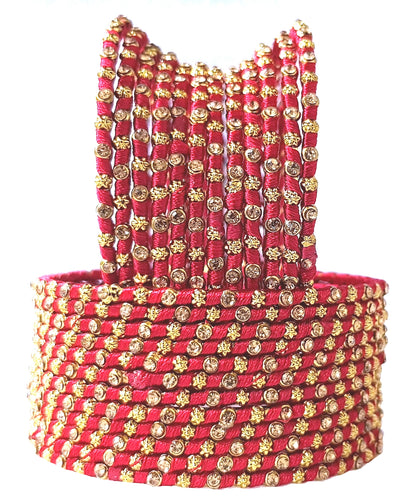 Multicolor Silk Thread Metal Bangle Set