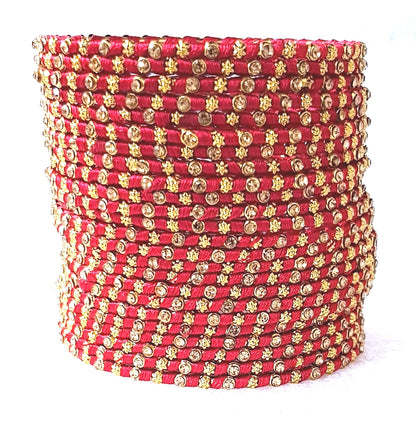 Multicolor Silk Thread Metal Bangle Set