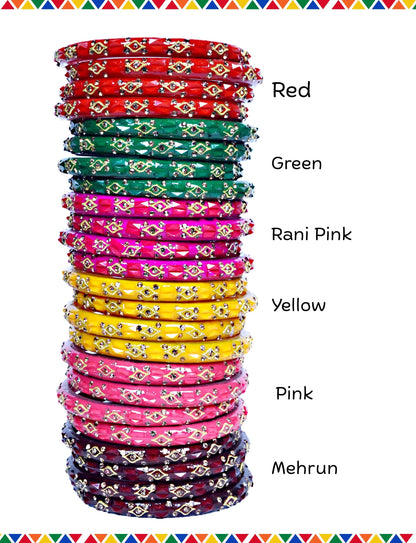 Swara Creations Glass Bangles/Kadas for Women | Studded with Zircon & Golden dots (SKU296)