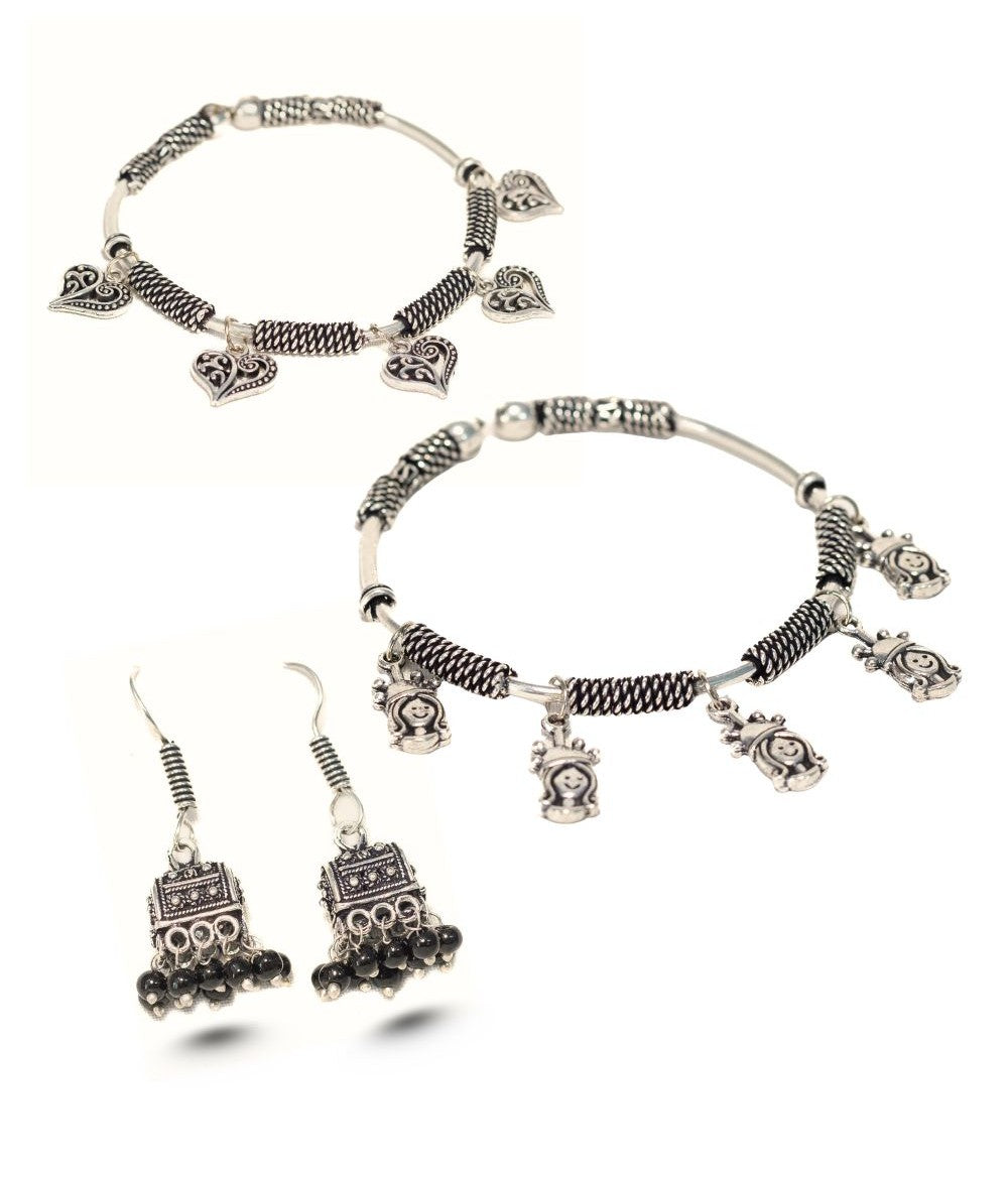 Swara Creations Oxidized Brass Bracelets & Earring Set SKU (405)