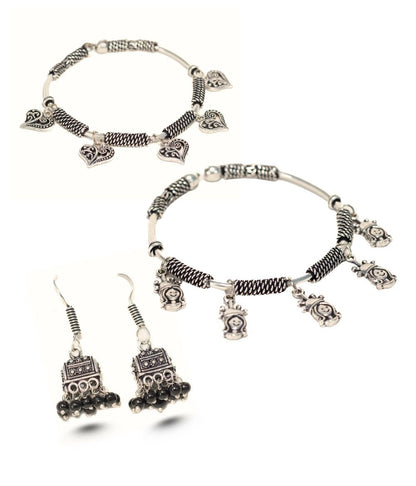 Swara Creations Oxidized Brass Bracelets & Earring Set SKU (405)
