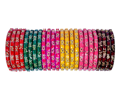 Swara Creations Glass Bangles/Kadas for Women | Studded with Zircon & Golden dots (SKU296)