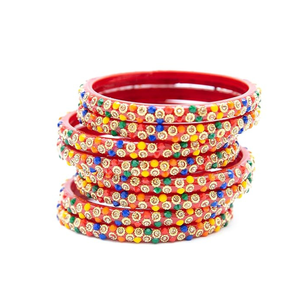 Stonework Multicolor Glass Bangles Set