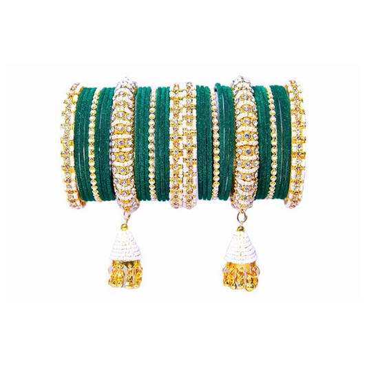 Latkan Red/ Green  Metal velvet bangles Set