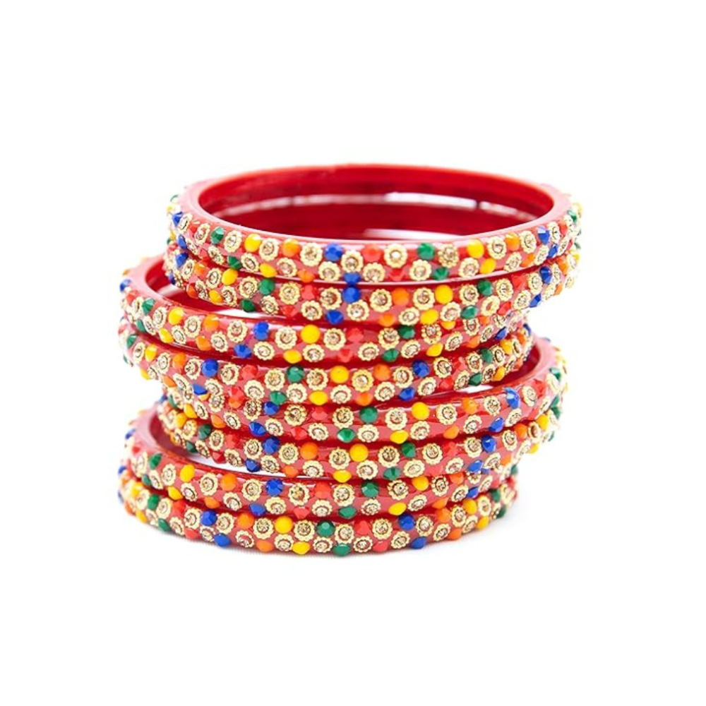Stonework Multicolor Glass Bangles Set
