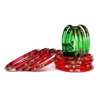 Crystal Stonework Glass Bangles Set