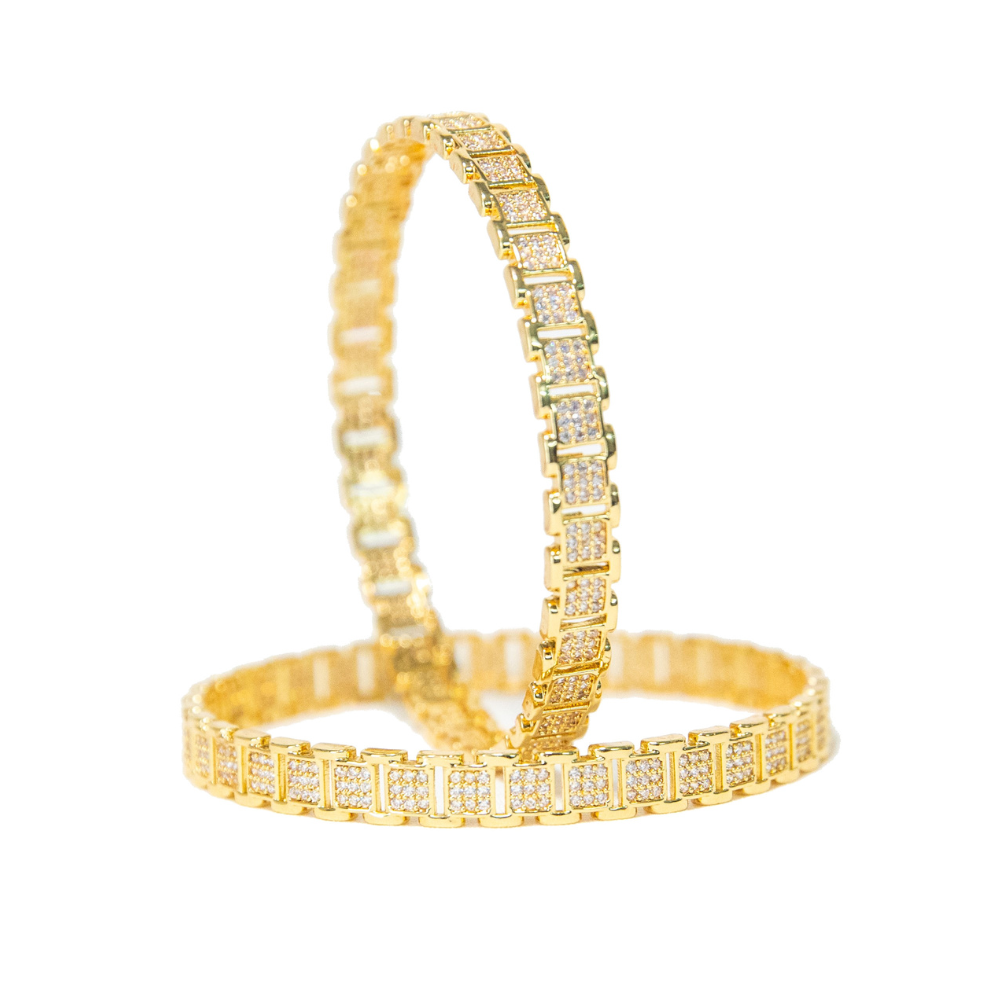 Stone-handwork Gold Plated Metal Bangles/Kadas/Brass Set